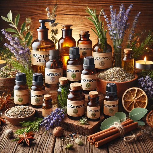 A picture of an assortment of essential oils 