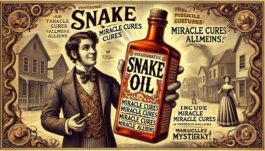 An old timey style picture of someone selling snake oil