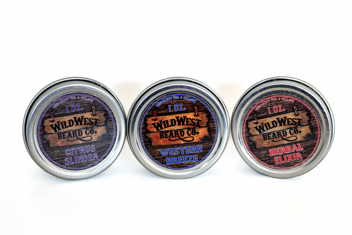 A picture of all three classic natural beard balms from wild west beard co.