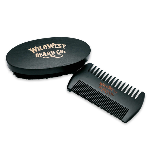 Picture of Wild West Beard Co.'s boars hair beard brush and pear wood beard comb