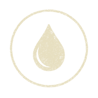 Beige water droplet icon inside a circle on a white background